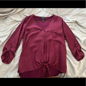 Burgundy BCX Button Up Knotted Shirt